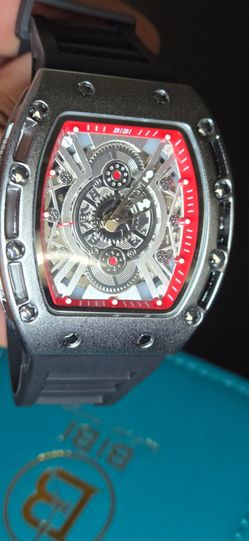 BiBi  Men's Skeleton Mechanical Automatic Watch Red Accents