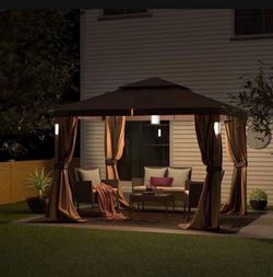 Cloud Mountain 10x12 Patio Double Roof Vent Gazebo Canopy with Privacy Curtains With Mosquito Netting in Sand