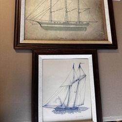 Vintage Nautical art - Sail  Ship Frames 