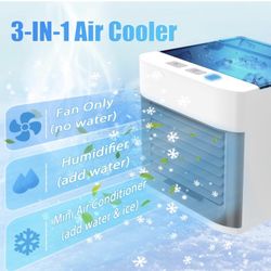 Portable Air Conditioners, Quiet Evaporative Air Cooler with 3 Speeds, 7 Colors Night Light Cooling Fan for Personal Space, Lightweight Portable Mini 