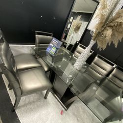 6 Chair Glass Table Set 