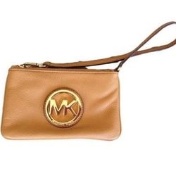Michael Kors tan brown pebbled leather wristlet clutch bag Fulton style