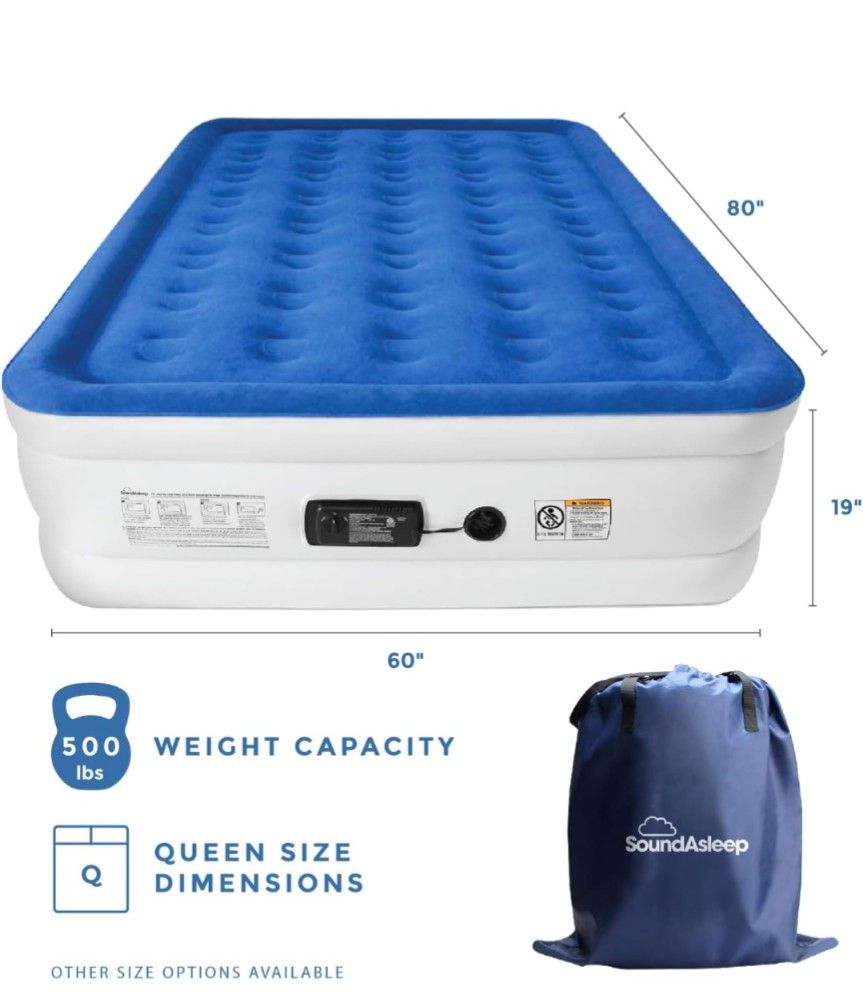 SoundAsleep Dream Series Luxury Air Mattress with ComfortCoil Technology & Built-in High Capacity Pump for Home & Camping- Double Height, Queen