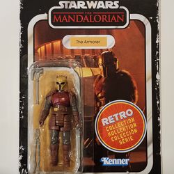 RETRO KENNER CARD.  STAR WARS RETRO COLLECTION.  THE MANDALORIAN.  THE ARMORER 3.75 " ACTION FIGURE. 