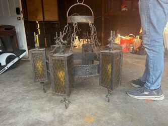 Antique Spanish Revival / Gothic Revival wrought iron chandelier