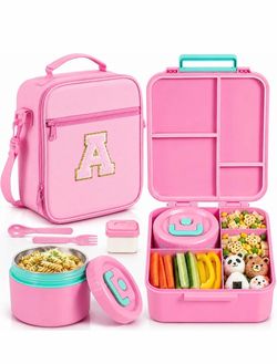 Pink Kids Bento Lunch Box Set with Insulated Bag, BPA Free
