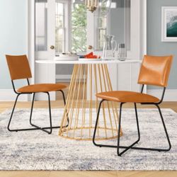 4 Brown Faux Leather Chairs With Black Metal Supports 