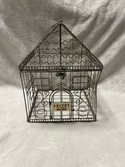 Vintage decorative Ornate gray silver metal wire birdcage bird house