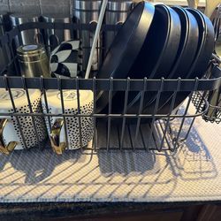 Black Metal Dish Drying Rack with Utensil Holder