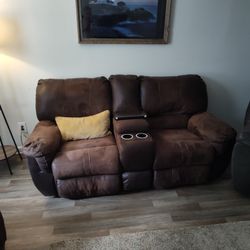 Brown Soft Leather Reclining Loveseat