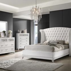 New White King Bedroom Set Upholstered Bed 