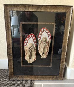 Vintage Framed Beaded Native American Moccasins – Purchased in 1963 – 19” x 25”