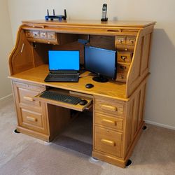 Computer Rolltop Oak Desk