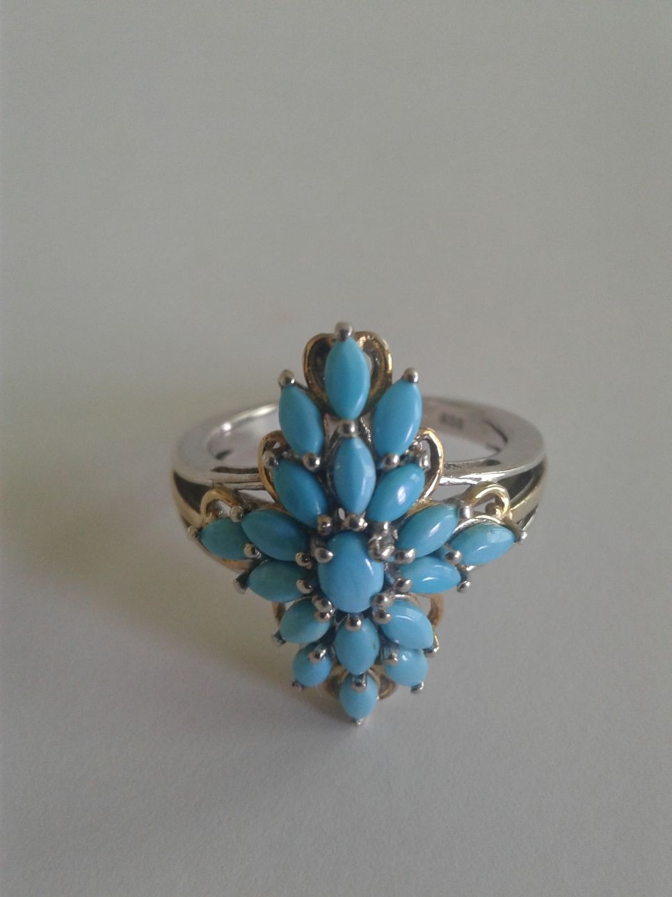 Sleeping Beauty Turquoise Ring, 14k and Platinum over Sterling, Size 8