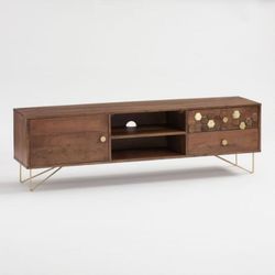 Wood Hexagon And Gold Inlay Hairpin Mid Century Modern Console