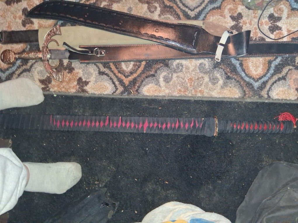 Red And Black Handled Samurai Sword