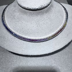 Watercolors by EFFY® Multi-Sapphire (10 ct. t.w.) and Diamond (1-1/5 ct. t.w.) Collar Necklace in 14k White Gold