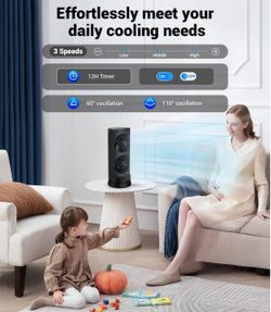 Black Dual-Fan Desktop Tower Fan