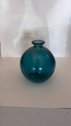 Teal Blue Round Glass Vase