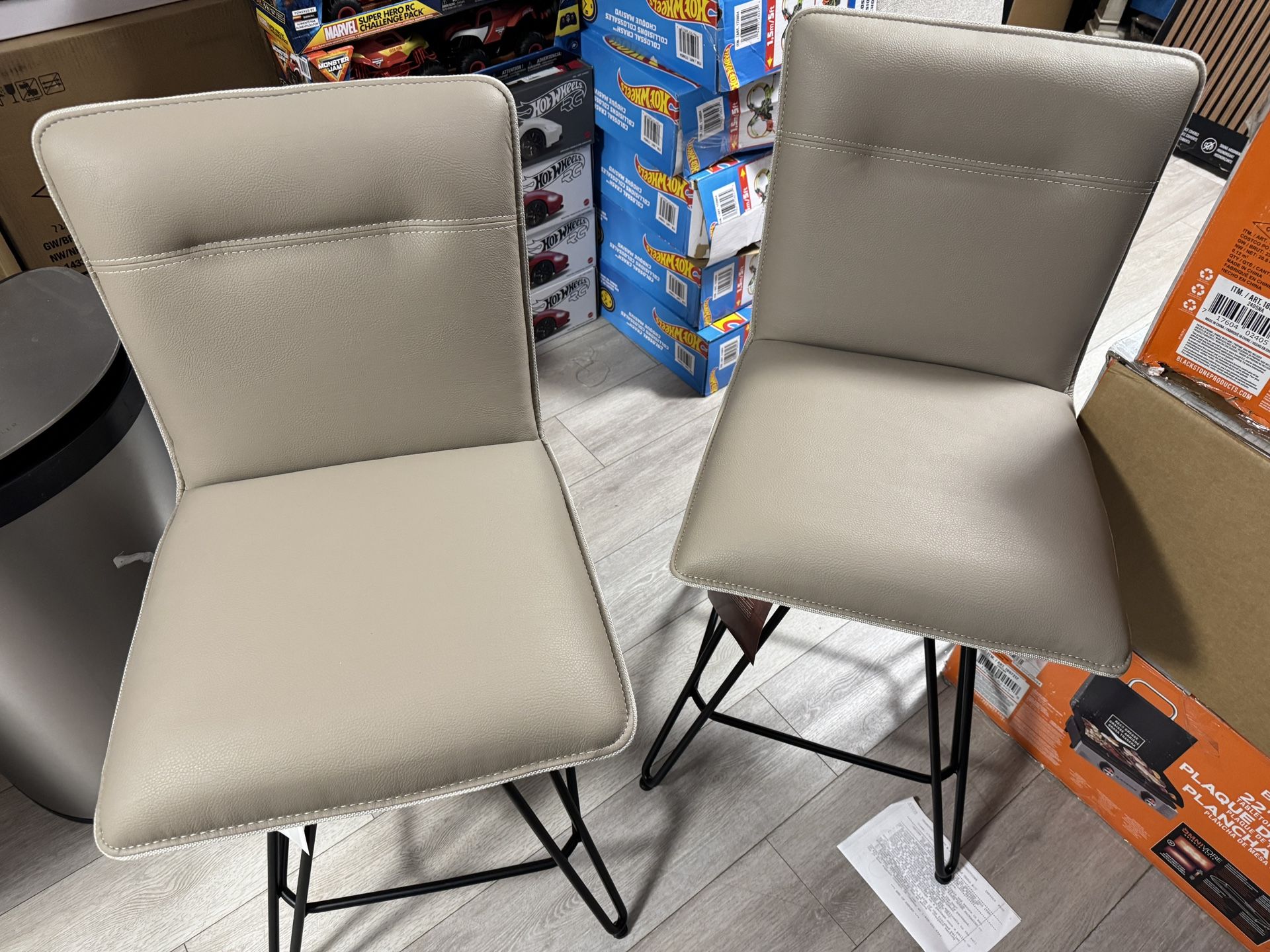 2 Leather Swivel Bar Stools 