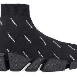 BalenciagaSpeed 2.0 Sneakers 'Black Knit with White Allover Logo'