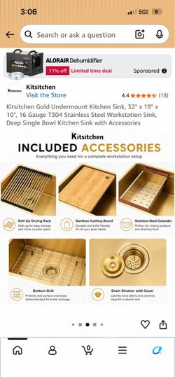 Kitsitchen Gold Undermount Kitchen Sink 32x19x10