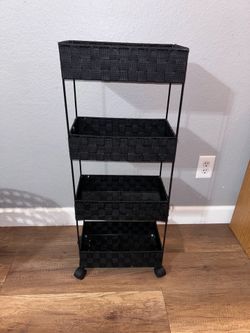4-Tier Rolling Storage Cart with Woven Baskets