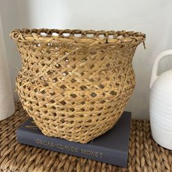 Mid-century Modern Large Open-Weave Rattan Wicker Storage Planter Basket Plant Holder Vintage Natural Cane Decor Storage Medium Small Rare 