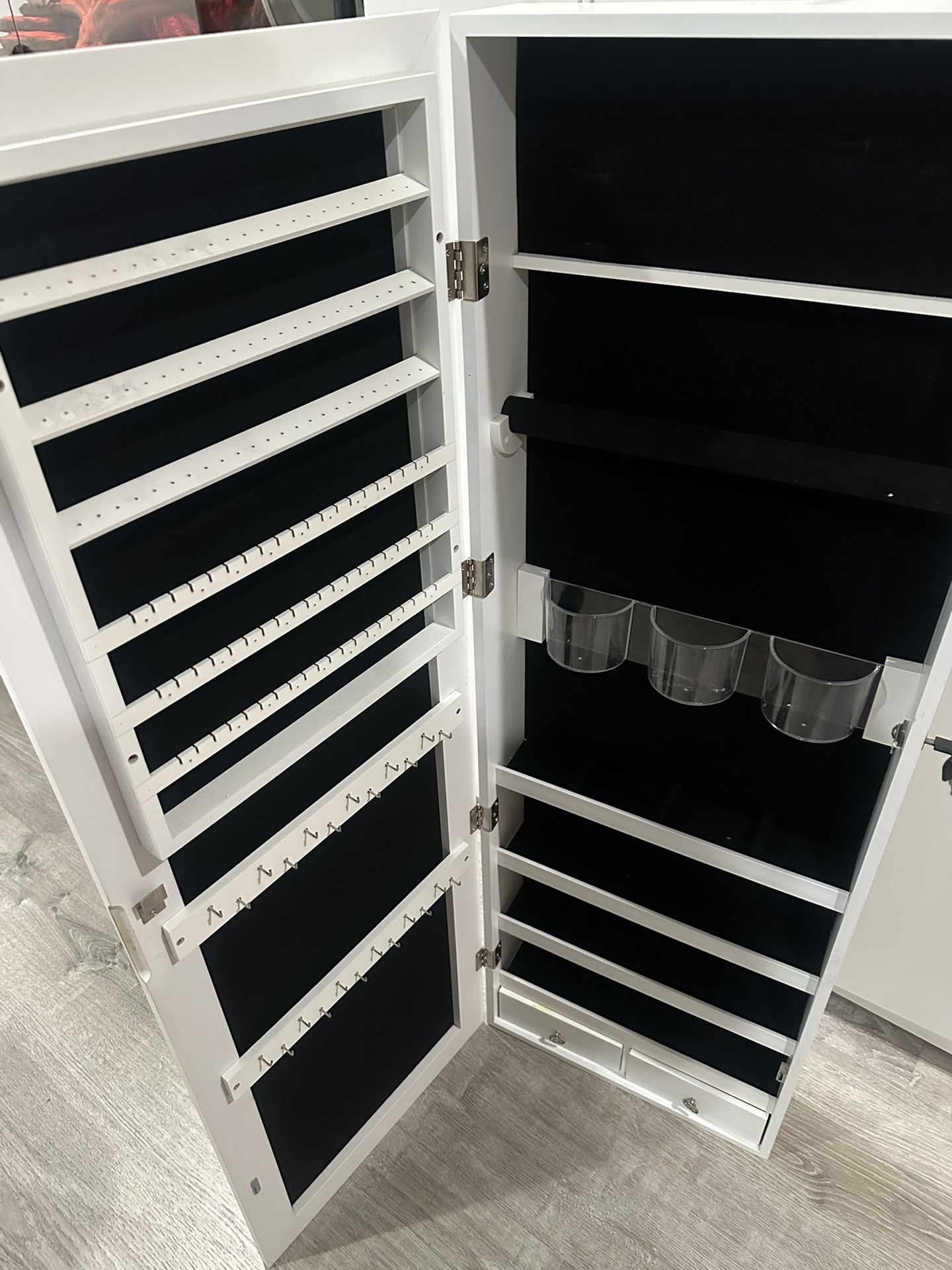 Wall Door Jewelry Armoire Cabinet with Full-Length Mirror - White