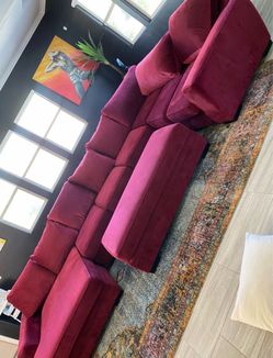 Large Modular Velvet Sectional Sofa with Ottoman