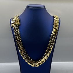 💥⚡️16 mm 24" 👨‍🏭Handmade Miami Cuban Link Chain ⛓️ .950 Plated With 14K Gold 🔥
