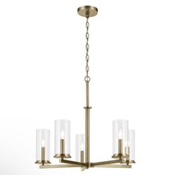 Crosby 26.25 in. 5-Light Natural Brass Contemporary Candlestick Cylinder Chandelier for Dining Room