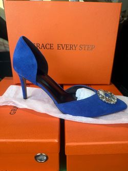 Blue Suede D'Orsay Stiletto Heel with Jewel