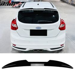 Fits 2013-2018 Ford Focus ST Rear Roof Window Spoiler Wing Exterior Auto Parts V Style Painted Gloss Black ABS Plastic