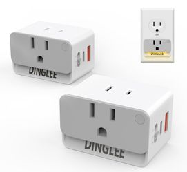 Outlet Extender 2 Pack, 2 AC Multi Plug Wall Outlet with 2 USB Ports (1 PD 20W USB C Charger), Outlet Splitter 3 Way Angled Wall Plug Adapter with Nig