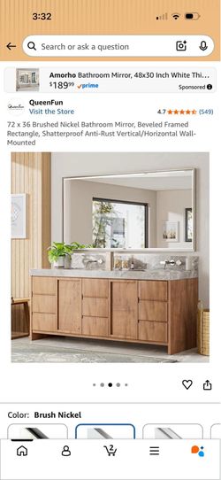 New in box-72 x 36 Brushed Nickel Bathroom Mirror, Beveled Framed Rectangle, Shatterproof Anti-Rust Vertical/Horizontal Wall-Mounted