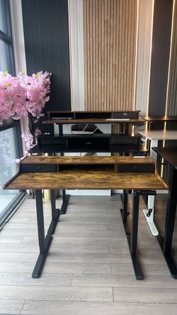 47" Brand New Standing Brown Studio Desk with Raised Shelf