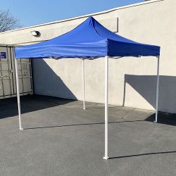 New In Box $100 Heavy-Duty 10x10 ft Popup Canopy Tent Instant Shade w/ Carry Bag Rope Stake, White/Blue 