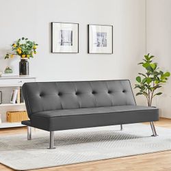 65.6in Convertible Futon Sofa Bed With Chrome Metal Legs
