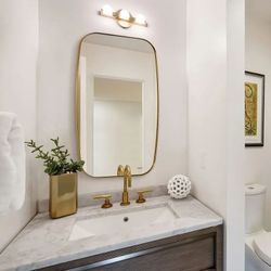 NEW ANDY STAR Gold Bathroom Mirror, 20x30’’ Brushed Gold Vanity Mirror for Bathroom, Brushed Brass Oblong Stainless Steel Metal Frame Mirror for Over 