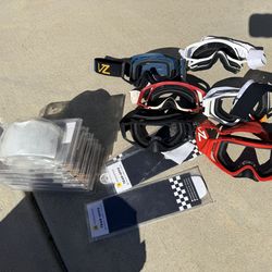Lot of 6 Von Zipper moto goggles 6 lenses and a pack of tear offs.