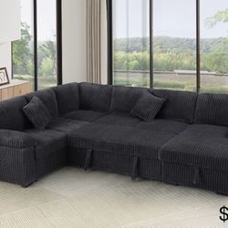 Corduroy Sectional Sleeper Sofa Pull Out Bed With Storage