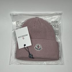 **NEW W/ TAGS ** Moncler Pink Beanie Knit Cap Ribbed Thick Hat Small Logo**