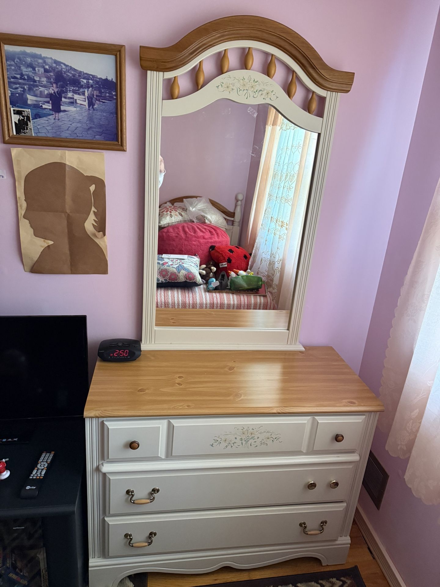 Wooden Dresser With Mirror And Drawers