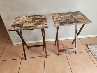 2  Faux Marble Folding Tray Tables