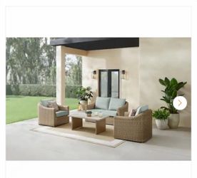 Havenridge 4-Piece Wicker Patio Conversation Set with CushionGuard Mist Cushions