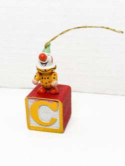 Vintage Wooden Clown Alphabet Block Christmas Ornament
