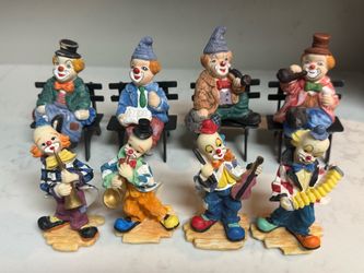 Vintage K’s Collection Clown Figurines Set – 8 Clowns + 4 Benches