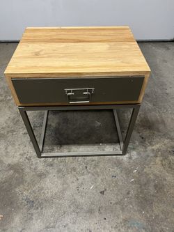 Heavy Duty Solid Wood & Iron Nightstand / End Table