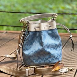 Coach Field Denim Jacquard Bucket Bag